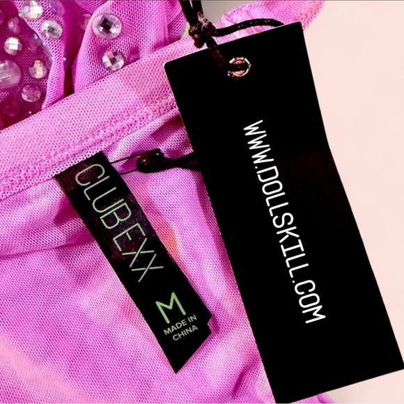 Dolls Kill Pink Rhinestone Halter Top - Picture 4 of 8